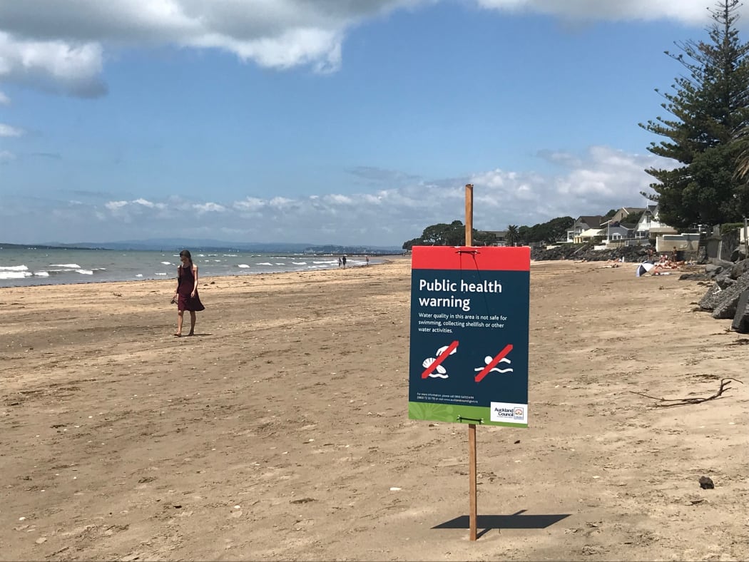 Milford Beach public health warning.