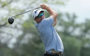 Ryan Fox plays his tee shot on the 12th hole of the third round of the Houston Open in Houston, Texas, 30 March, 2025.