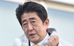 Shinzo Abe delivering an election campaign speech.