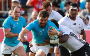 Uruguay's Santiago Civetta in action during the team's upset win over Fiji at the Rugby World Cup.