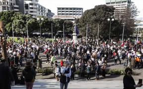 Fast-track Approvals Bill protest outside Parliament in Wellington on 8 May 2024.