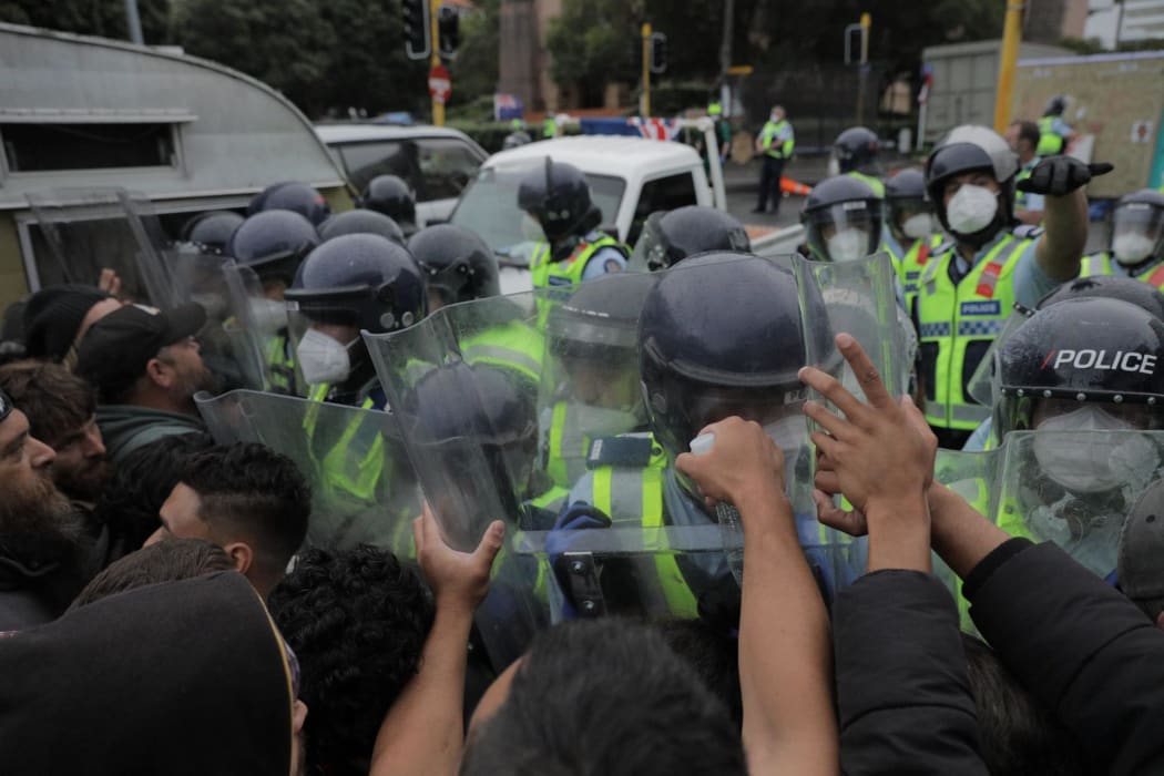 Protesters clash with police on day 23 of the occupation.