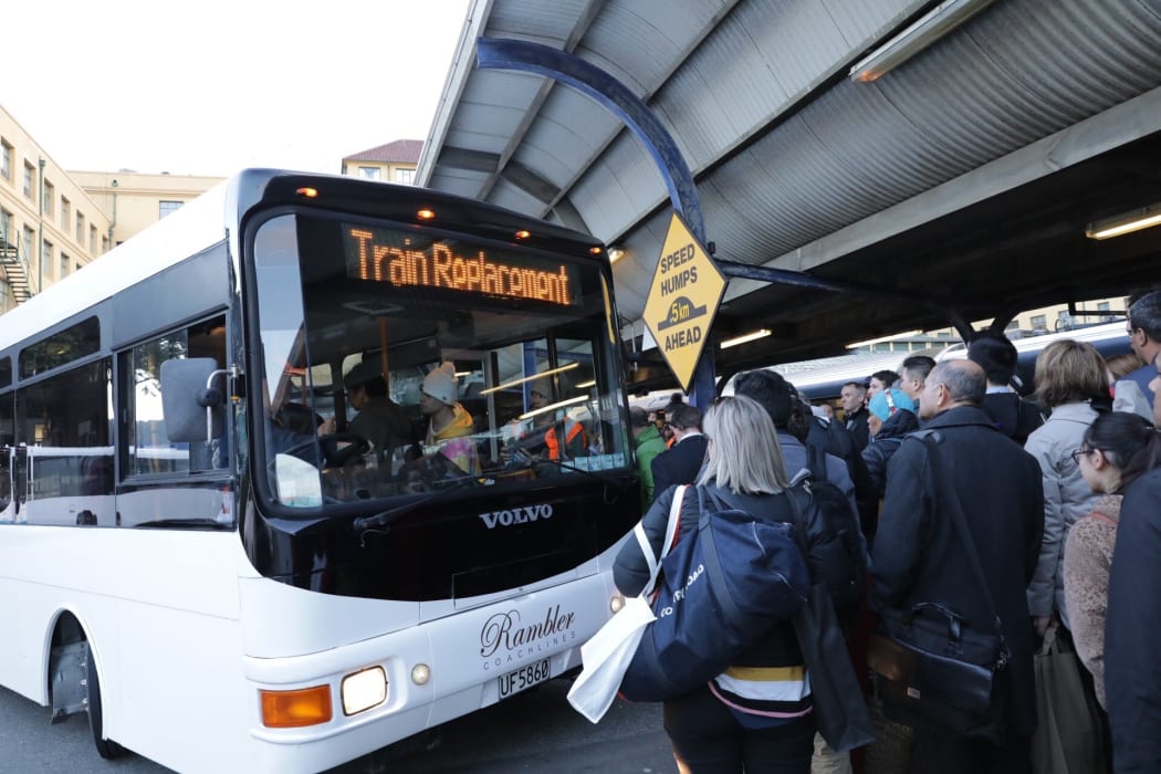 A bus brought in to replace trains in Wellington.