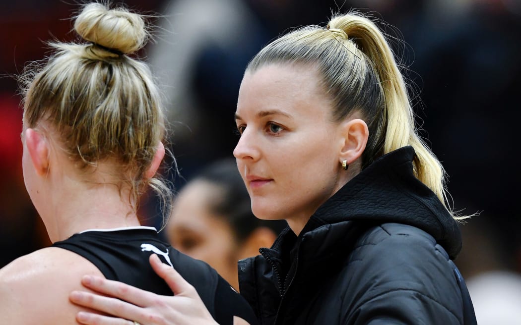 Injured Silver Ferns Katrina Rore.
Silver Ferns v NZ Men, Bruce Pulman Arena, Auckland, New Zealand. 27 June 2019. Â© Copyright Image: Marc Shannon / www.photosport.nz.