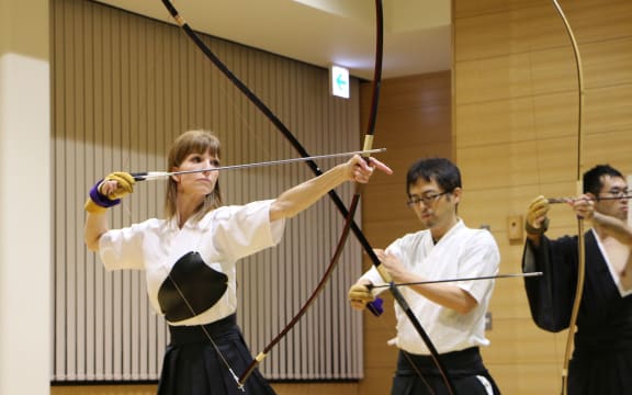 Jess Gerity performing kyūdō - the Japanese martial art of archery.