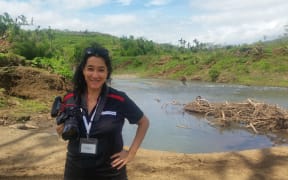 Corinne on a field trip to cyclone ravaged Nukulau Village
