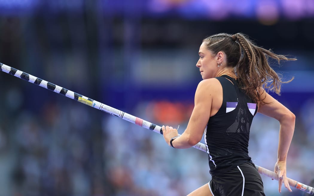 Imogen Ayris competes in the Women's Pole Vault during the 2024 Paris Olympics.