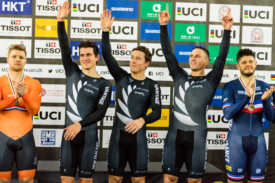 Sam Webster, Ethan Mitchell and Eddie Dawkins finished on top at the World Track Cycling Championship in Hong Kong.