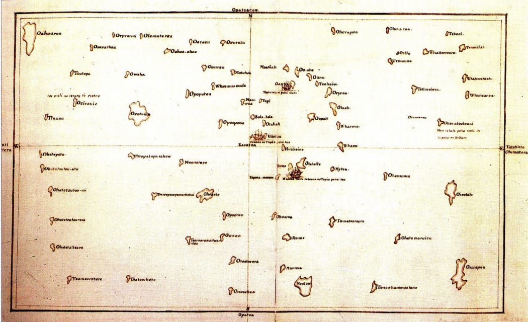 Chart of the islands surrounding Tahiti in Oceania by Tupaia c. 1769