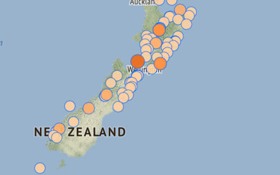 A map of earthquakes recorded by GeoNet on 22 September, 2022.