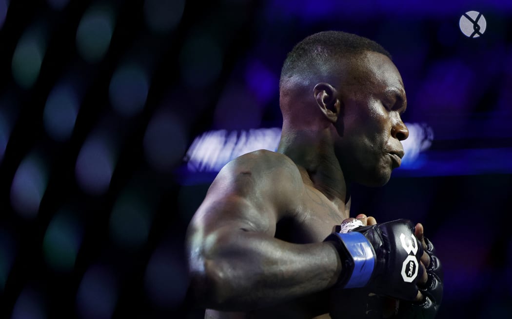 Israel Adesanya prepares for his middleweight title bout against Alex Pereira of Brazil during UFC 287 at Kaseya Center in Miami.