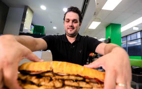 James Collins orders his record-breaking sandwich once a month at Subway stores.