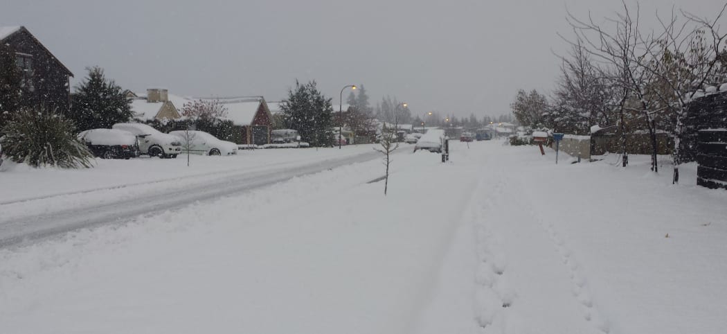 Snow on Queenstown's roads this morning.