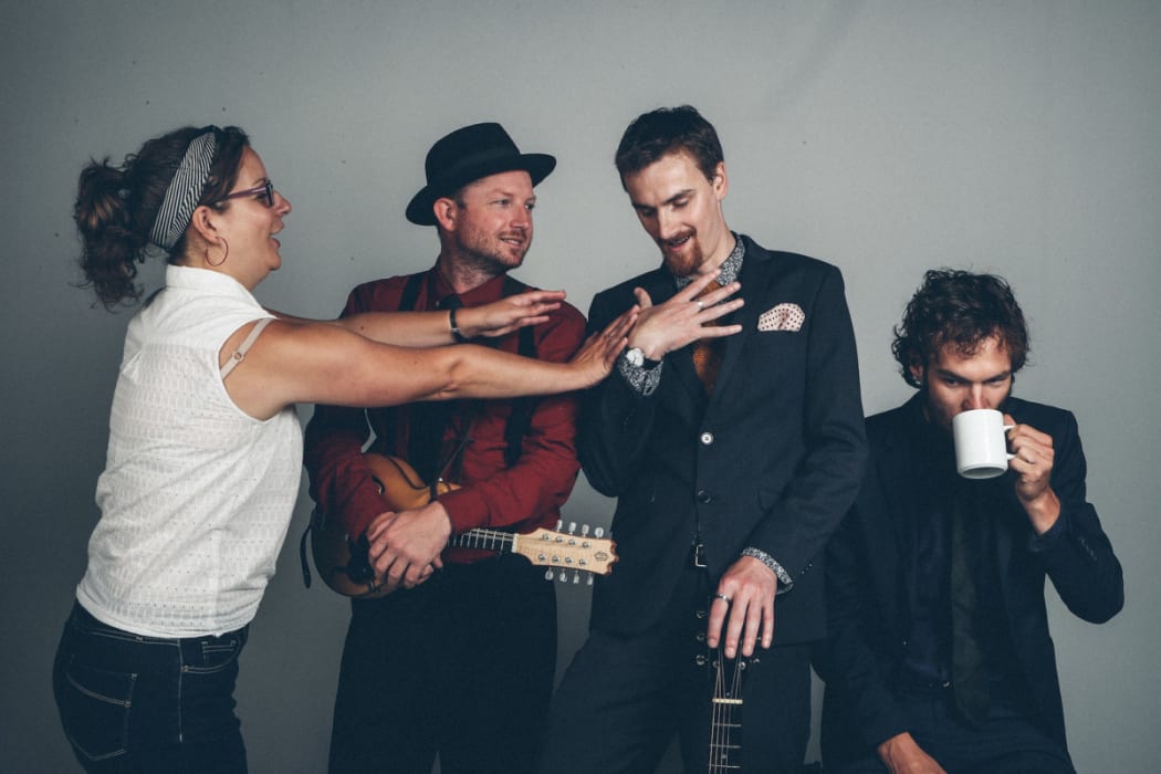 Members of The Frank Burkitt band from left: Kara Filbey, Cameron Burnell, Frank Burkitt, James Geluk