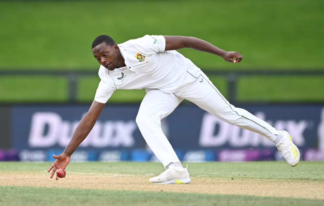 Rabada at Hagley Oval in the second cricket test, February 2022.