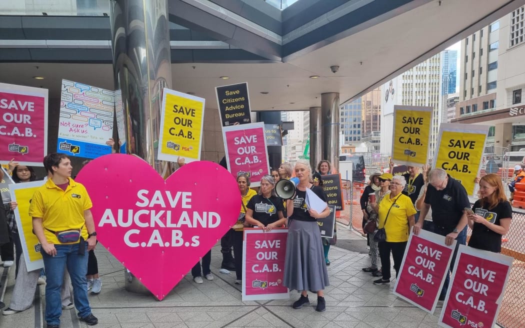 The crowd gathered outside the Auckland council building.