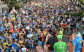 Thousand of runners filled the Wellington waterfront for the Cigna Round the Bays run.