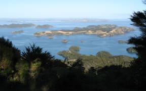 Urupukupuku Island, a pest-free island, seen from the Cape Brett track, near Russell in the Bay of Islands.