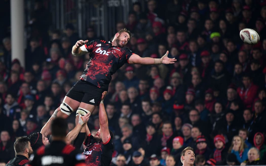 Crusaders' Luke Romano misses a lineout throw during the first half of the match against the Lions.
