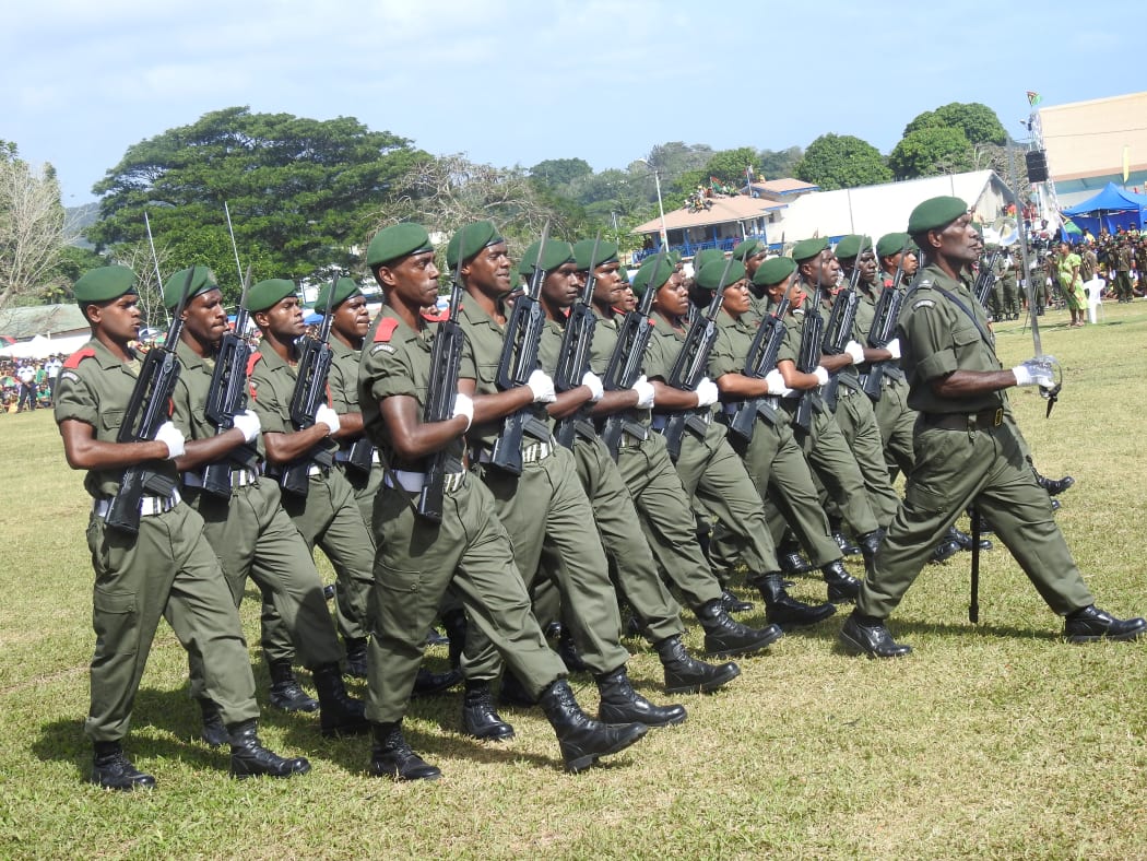 A march during independence celebrations in Port Vila