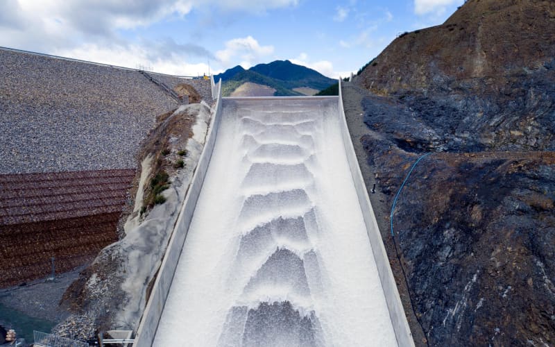 Water spills from the Waimea Community Dam.