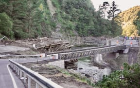 A Bailey bridge over the Waikare Gorge, taken from the Wairoa side