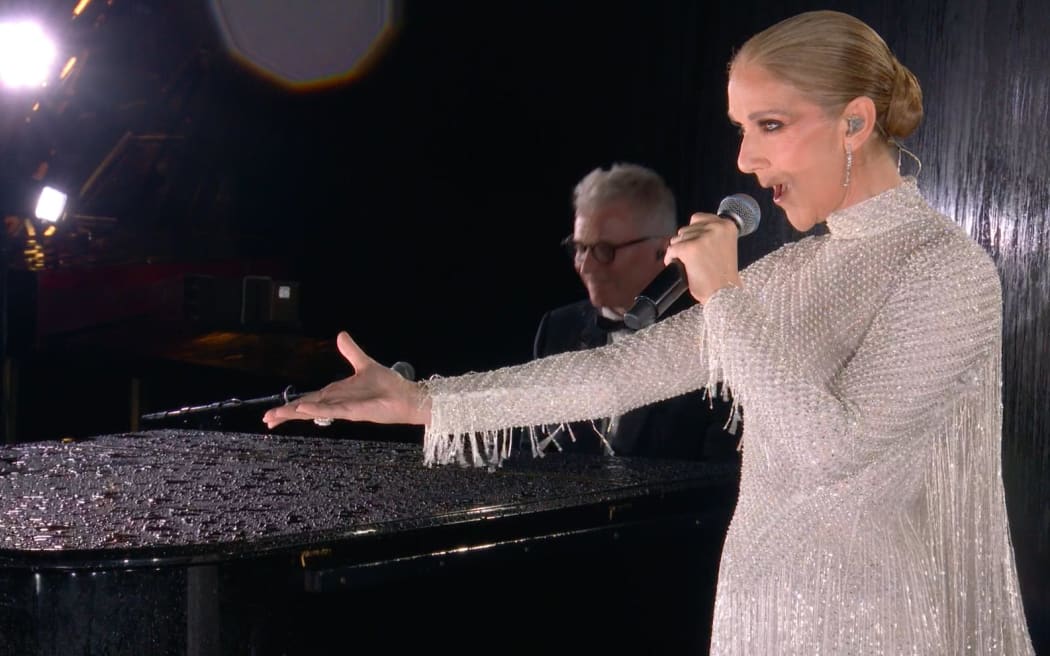 Singer Celine Dion performs at the opening ceremony for the Paris Olympics.