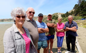 The Marfell family - Helen, Maurice, Ken, Phil, Shirley and Ken - at Marfells Beach in Marlborough, which they gifted to the Crown for public enjoyment.