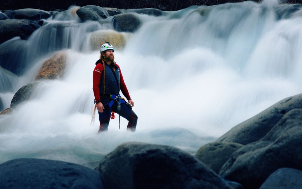 Dunedin man Mike Harris stands in rapids in the Tone River in Minakami, Japan.