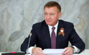 In this pool photograph distributed by the Russian state agency Sputnik, Russian Minister of Transport Roman Starovoyt attends a meeting in Mineralnye Vody on May 6, 2025.