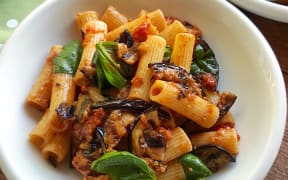 Rigatoni with Eggplant & Roasted Tomatoes