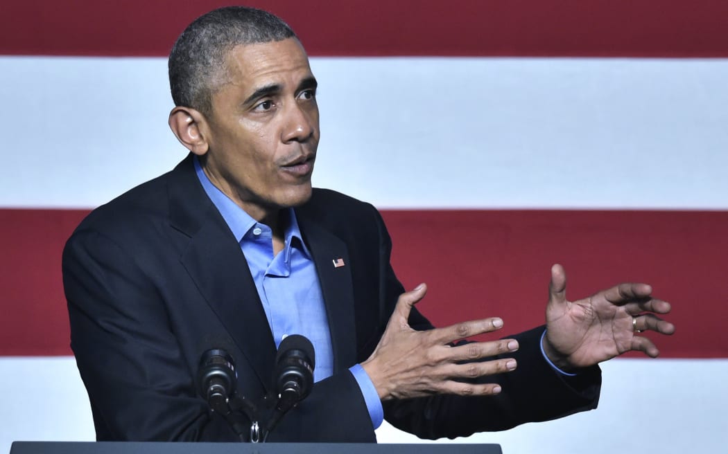 US President Barack Obama speaks during a Democratic National Committee event at the Austin Music Hall.