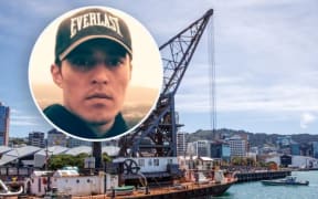 Jarreth Colquhoun (inset) died after jumping from the floating crane SS Hikitia on the Wellington waterfront in January 2024.