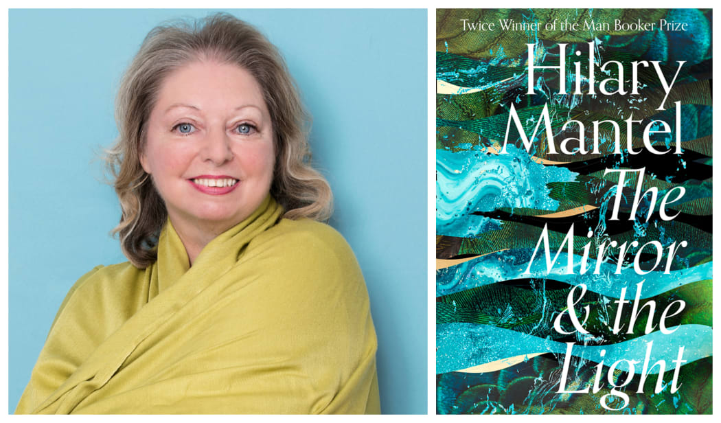 Hilary Mantel and the cover of her book "The Mirror & the Light"