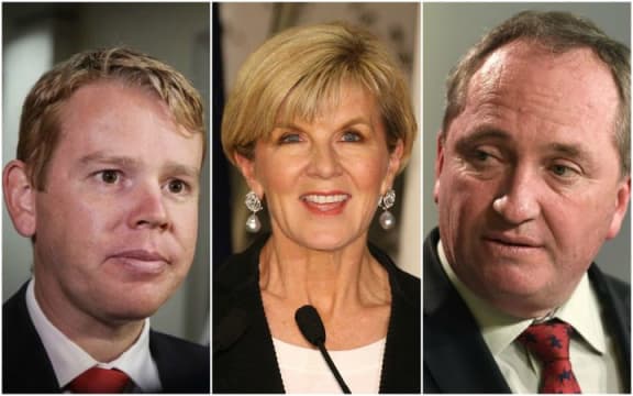 Chris Hipkins (left), Julie Bishop, and Barnaby Joyce.