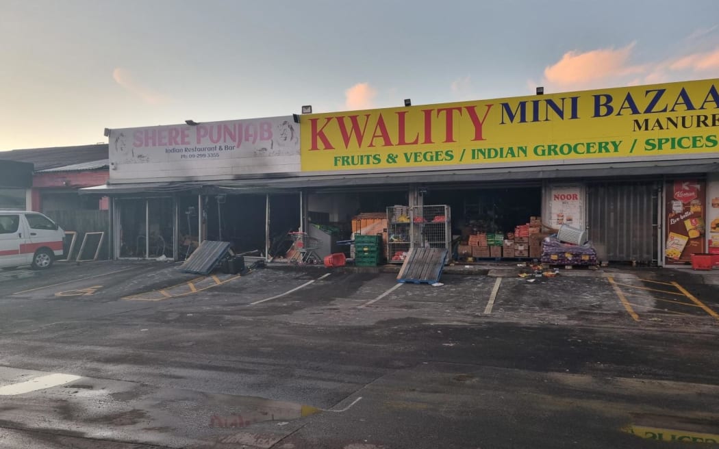 Businesses in South Auckland's Takanini have been damaged by a fire on 22 March, 2023.