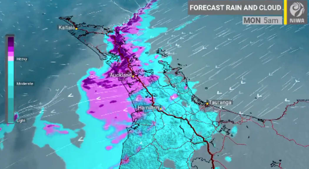 A rainfall map from 5am Monday, 20 March.