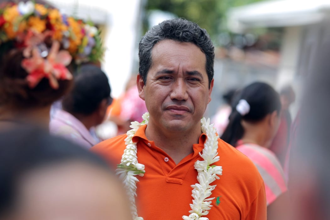 This file photo taken on September 28, 2014 shows Marcel Tuihani, the new president of Polynesia's assembly, meeting supporters of the Orange party in Papeete.