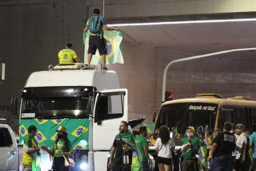 Truck drivers start arriving in Brasilia city, Brazil, on 6 September, to protest in support of Jair Bolsonsaro's attack on the country's Supreme Court.