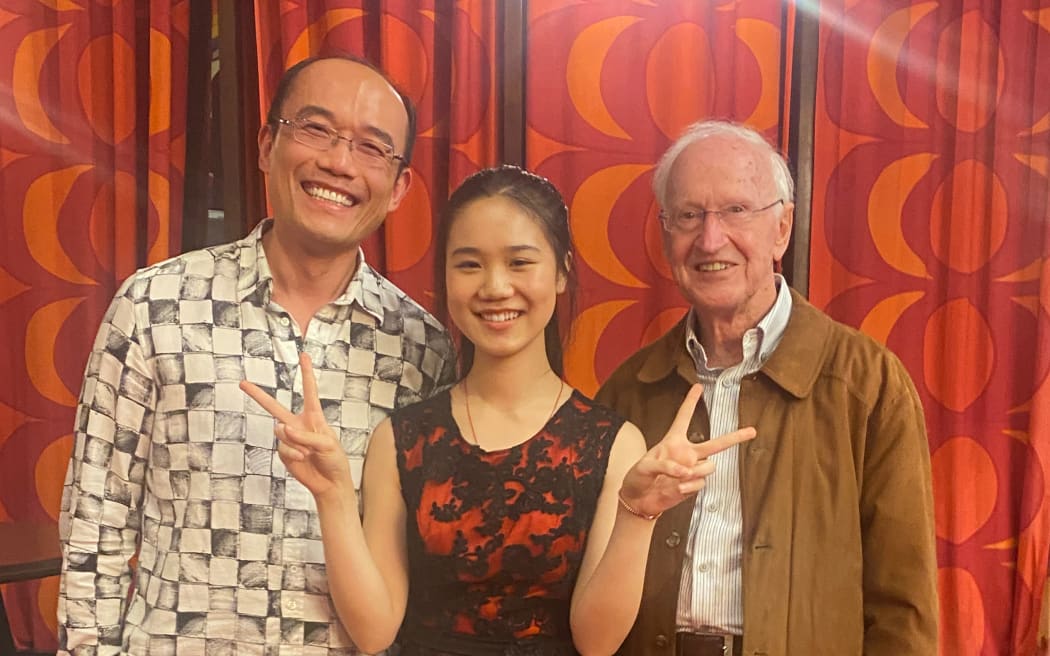 National Concerto Comp winner for 2023 Yuzhang Wu (pianist) with her teachers Jian Liu and Bryan Sayer looking happy!