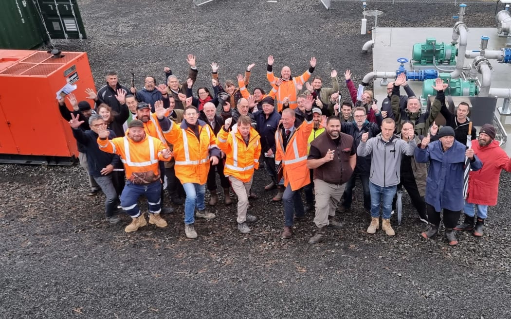 The Kaitāia water project official blessing crew at the Sweetwater pumping plant this morning.