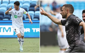 Auckland FC's Hiroki Sakai and Wellington Phoenix's Kosta Barbarouses