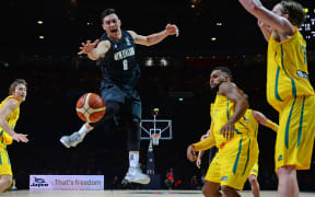 Tall Black Jarrod Kenny playing against Australia in the recent Olympic qualifying series.