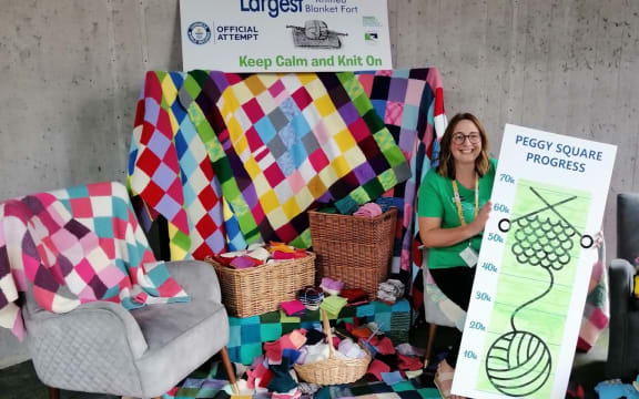 Timaru District Libraries has overseen the knitting of more than 70,00 peggy squares, in a mission to make the world's biggest blanket fort.