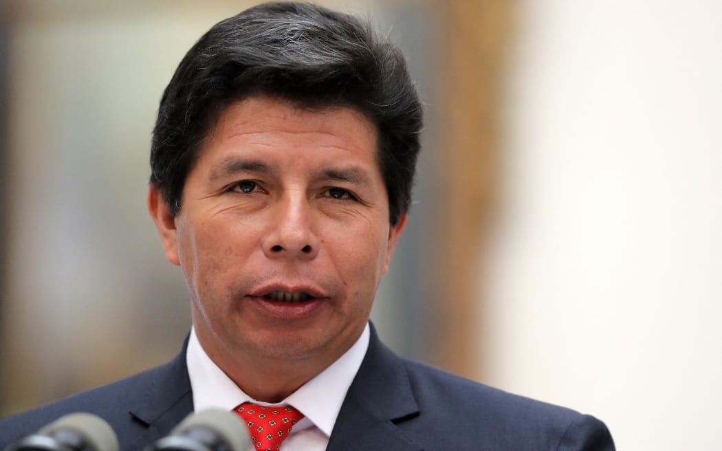 In this file photo taken on November 29, 2022 Peru's President Pedro Castillo speaks during a press conference with his Chilean counterpart Gabriel Boric at La Moneda presidential palace in Santiago, on November 29, 2022, during his visit to Chile.