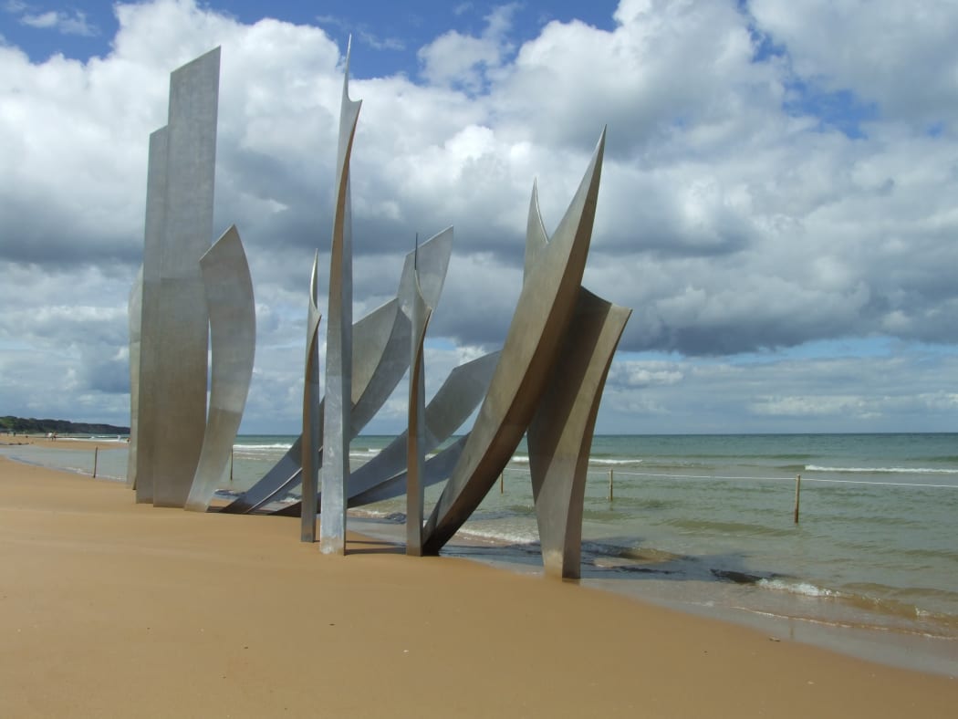 Les Braves memorial sculpture at Omaha Beach, Normandy