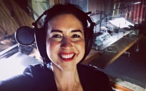 Clarissa Dunn in the presenter booth, Michael Fowler Centre