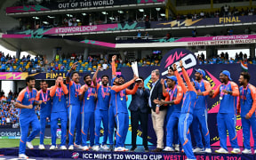 India celebrate winning the Twenty20 World Cup final against South Africa.