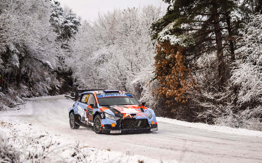 New Zealand driver Hayden Paddon in a Hyundai during 2026 Rally of Monte-Carlo.