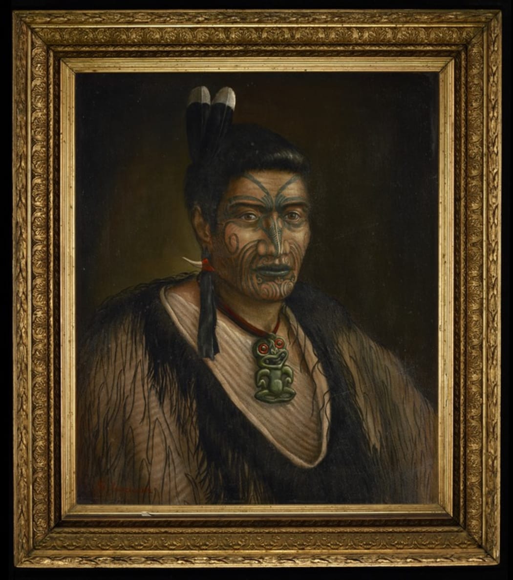 Portrait of a Maori man named as as Hoani or Hamiora Maioha, and signed G.Lindauer, but revealed to be a fake
